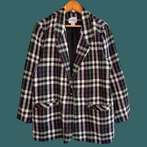 Vintage Bedford Fair Tweed Plaid Pattern Single Button Blazer